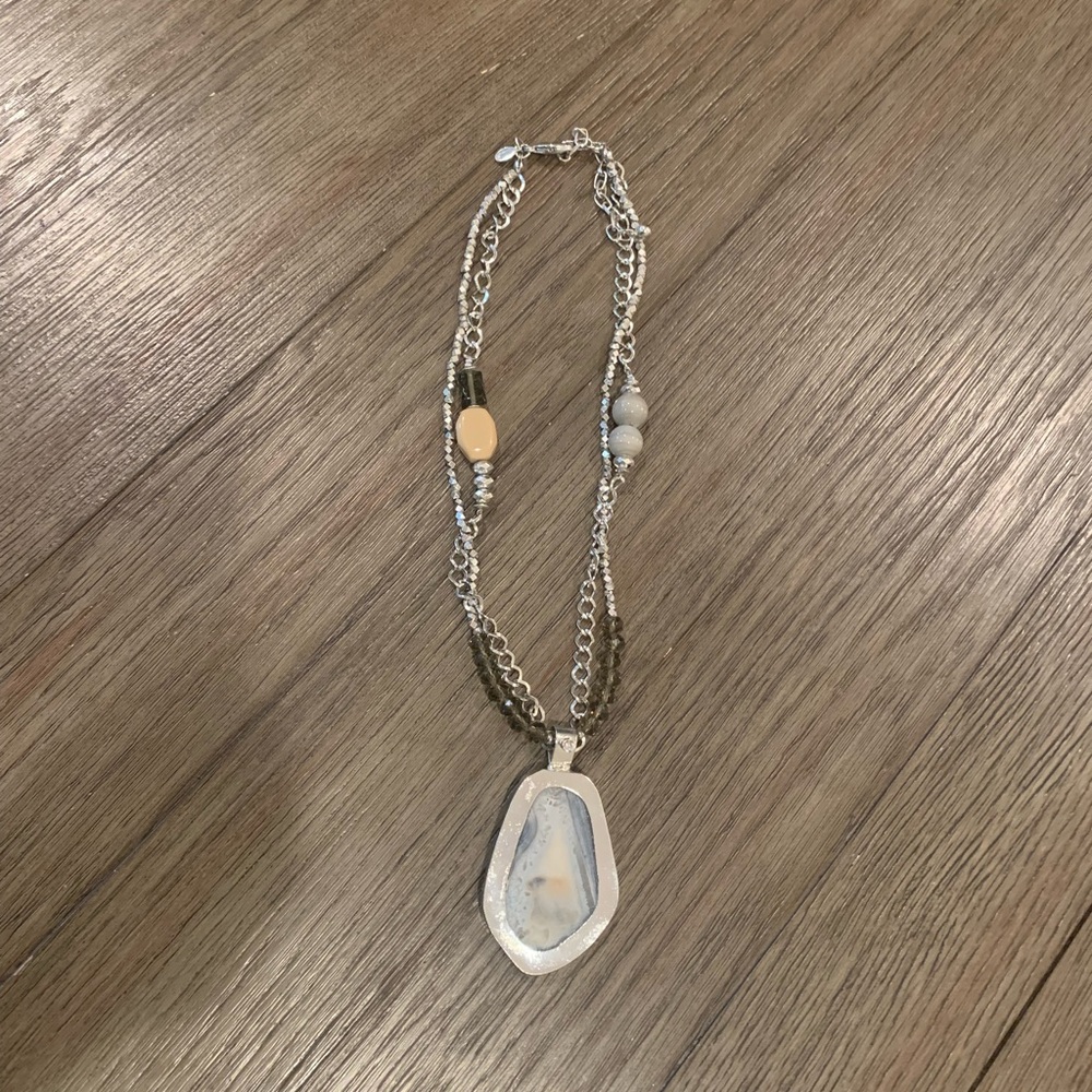Chico’s Silver and Agate Stone Pendant Necklace